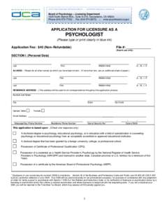 California Board of Psychology - Application for Licensure as a Psychologist