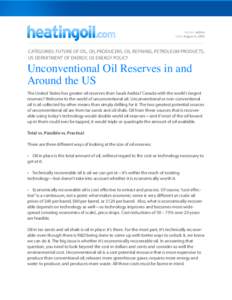 Author: admin Date: August 6, 2009 CATEGORIES: FUTURE OF OIL, OIL PRODUCERS, OIL REFINING, PETROLEUM PRODUCTS, US DEPARTMENT OF ENERGY, US ENERGY POLICY