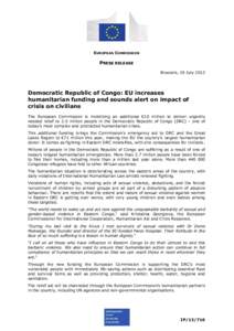 EUROPEAN COMMISSION  PRESS RELEASE Brussels, 19 July[removed]Democratic Republic of Congo: EU increases