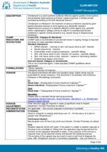 Gram-positive bacteria / Amides / Clindamycin / Bacterial diseases / Clostridium difficile / Staphylococcus aureus / Australian Medicines Handbook / Bacteria / Microbiology / Medicine