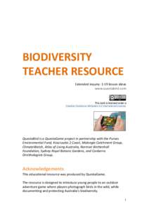    BIODIVERSITY TEACHER RESOURCE Extended inquiry: 1-19 lesson ideas www.questabird.com
