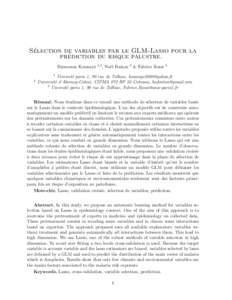 ´lection de variables par le GLM-Lasso pour la Se ´diction du risque palustre. pre Bienvenue Kouway`e 1,2 , No¨el Fonton