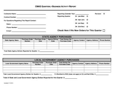 CMAS QUARTERLY BUSINESS ACTIVITY REPORT  Contractor Name: Reporting Calendar Year: Reporting Quarter:
