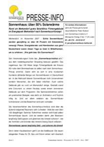 PRESSE-INFO Sonnenhaus: über 50% Solarwärme Rund um Merkendorf gutes Solarklima: Firmengebäude im Energiepark Merkendorf nach Sonnenhaus-Konzept  Für weitere Informationen