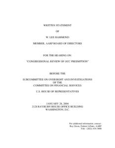 Microsoft Word - Testimony of W. Lee Hammond re OCC preemption[removed]doc