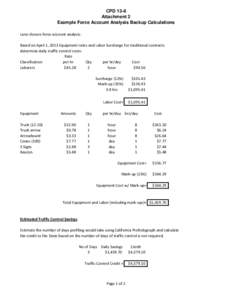 CPD 13-8 Attachment 2, Example Force Account Analysis Backup Calculations