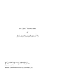 Articles of Incorporation of Corporate America Supports You Filed in the Office of the Secretary of State in Texas as The Military Spouse Pinnacle Foundation on May 17, 2004