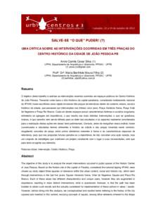 SALVE-SE “O QUE” PUDER! (?) UMA CRÍTICA SOBRE AS INTERVENÇÕES OCORRIDAS EM TRÊS PRAÇAS DO CENTRO HISTÓRICO DA CIDADE DE JOÃO PESSOA-PB