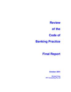 Review of the Code of Banking Practice  Final Report