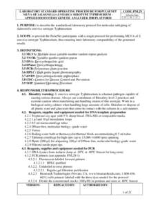 LABORATORY STANDARD OPERATING PROCEDURE FOR PULSENET MLVA OF SALMONELLA ENTERICA SEROTYPE TYPHIMURIUM – APPLIED BIOSYSTEMS GENETIC ANALYZER 3500 PLATFORM CODE: PNL29 Effective Date: