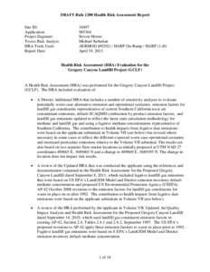 DRAFT Rule 1200 Health Risk Assessment Report Site ID: Application: Project Engineer: Toxics Risk Analyst: HRA Tools Used: