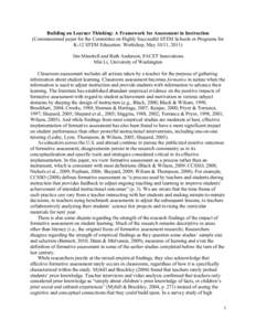 Building on Learner Thinking: A Framework for Assessment in Instruction (Commissioned paper for the Committee on Highly Successful STEM Schools or Programs for K-12 STEM Education: Workshop, May 10/11, 2011) Jim Minstrel