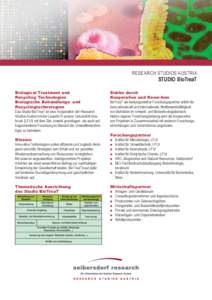RESEARCH STUDIOS AUSTRIA  STUDIO BioTreaT Biological Treatment and Recycling Technologies Biologische Behandlungs- und