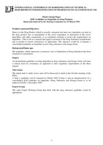 INTERNATIONAL CONFERENCE ON HARMONISATION OF TECHNICAL REQUIREMENTS FOR REGISTRATION OF PHARMACEUTICALS FOR HUMAN USE Final Concept Paper Q3B: Guideline on Impurities in Drug Products Dated and endorsed by the Steering C