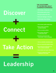 THE 15 OUTCOMES OF THE NEW GIRL SCOUT LEADERSHIP EXPERIENCE 1 Girls develop a strong sense of self.  Discover