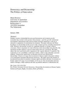 Democracy and Dictatorship: The Politics of Innovation Maria Brouwer