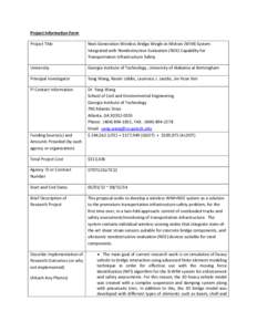 Project Information Form Project Title Next-Generation Wireless Bridge Weigh-in-Motion (WIM) System Integrated with Nondestructive Evaluation (NDE) Capability for Transportation Infrastructure Safety