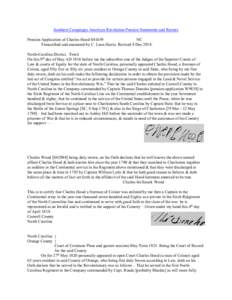 Southern Campaigns American Revolution Pension Statements and Rosters Pension Application of Charles Hood S41659 NC Transcribed and annotated by C. Leon Harris. Revised 8 Dec[removed]North-Carolina District. Towit On this 