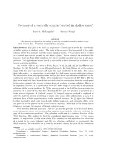 Recovery of a vertically stratified seabed in shallow water∗ Joyce R. McLaughlin† Shixiao Wang‡  Abstract