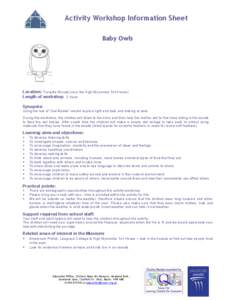 Activity Workshop Information Sheet Baby Owls Location: Turnpike Woods (near the High Wycombe Toll House) Length of workshop: 2 hours Synopsis: