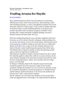 The New York Times - November 6, 2007  MUSIC REVIEW Trading Arcana for Haydn By ALLAN KOZINN