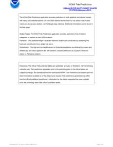 NOAA Tide Predictions INDIAN RIVER INLET (COAST GUARD STATION),Delaware,2015 The NOAA Tide Predictions application provides predictions in both graphical and tabular formats, with many user selected options, for over 300