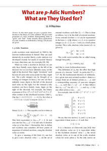 Asia Pacific Mathematics Newsletter 1 What p-Adic Numbers?