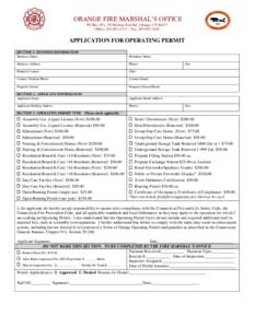 ORANGE FIRE MARSHAL’S OFFICE PO Box 951, 355 Boston Post Rd., Orange, CTOffice: Fax: APPLICATION FOR OPERATING PERMIT SECTION 1: BUSINESS INFORMATION