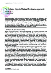 Philosophy Compass[removed]): 145–153, [removed]phc3[removed]The Enduring Appeal of Natural Theological Arguments Helen De Cruz* University of Oxford