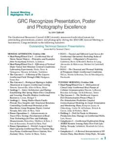 Annual Meeting Highlights: Part 2 GRC Recognizes Presentation, Poster and Photography Excellence by John Galbraith