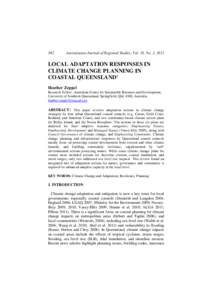 342  Australasian Journal of Regional Studies, Vol. 18, No. 3, 2012 LOCAL ADAPTATION RESPONSES IN CLIMATE CHANGE PLANNING IN