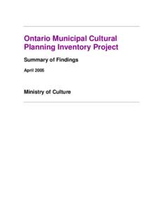 Ontario Municipal Cultural Plan Inventory Project