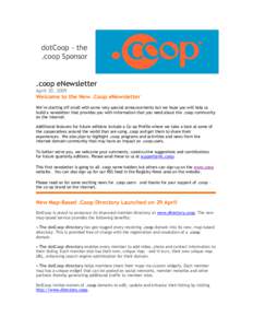 dotCoop - the .coop Sponsor .coop eNewsletter April 30, 2009