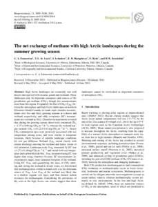 Biogeosciences, 11, 3095–3106, 2014 www.biogeosciences.netdoi:bg © Author(sCC Attribution 3.0 License.  The net exchange of methane with high Arctic landscapes during the