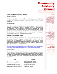 Community Advisory Council CARROLL COUNTY PUBLIC SCHOOLS MISSION