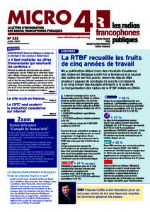 N° 333 AVRIL 2009 INTERVIEW DAVID KESSLER, Directeur délégué en charge de la stratégie et des contenus à Radio France