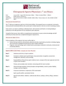 Chiropractic Sports Physician: 1st 100 Hours Date: Location: Instructors: Hours: