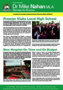 November[removed]Dr Mike Nahan MLA Member for Riverton  A newsletter for the residents of Parkwood, Riverton, Rossmoyne, Shelley and Willetton