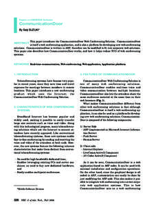 Papers on UNIVERGE Software  CommunicationDoor By Seiji SUZUKI*  This paper introduces the CommunicationDoor Web Conferencing Solution. CommunicationDoor