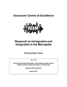 Vancouver Centre of Excellence  Research on Immigration and Integration in the Metropolis Working Paper Series
