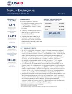 NEPAL – EARTHQUAKE FACT SHEET #9, FISCAL YEAR (FYNUMBERS AT A GLANCE