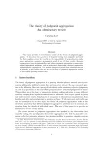 The theory of judgment aggregation: An introductory review Christian List (August 2009, revised in January[removed]Forthcoming in Synthese