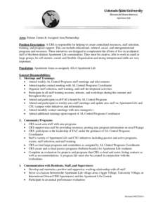 CENTRAL RESOURCE STAFF (CRS)  Area: Palmer Center & Assigned Area Partnership Position Description: A CRS is responsible for helping to create centralized resources, staff selection, training, and program support. This c