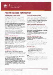 Food business notification Food businesses must be notified Notifi cation reference number  Food Safety Standard 3,2,2 of the Food Standards
