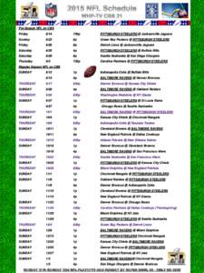 Baltimore Ravens / Pittsburgh Steelers / ABC Sports / Monday Night Football / ESPN Sunday Night Football results / NFL Network Thursday Night Football results / National Football League / American football / Sunday Night Football