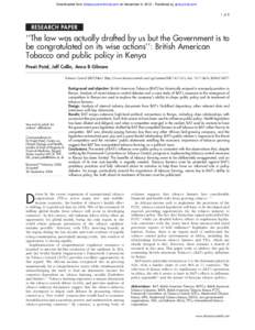 Downloaded from tobaccocontrol.bmj.com on December 9, Published by group.bmj.com 1 of 8 RESEARCH PAPER  ‘‘The law was actually drafted by us but the Government is to