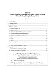 FY2011 Survey of Trends in Business Activities of Foreign Affiliates Notes for Completing the Survey Form Contents I.