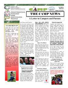 Tar Hollow State Park August 3-9, 2014 THE CAMP NEWS A Letter to Campers and Parents