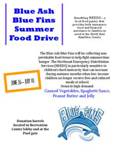 Blue Ash Blue Fins Summer Food Drive  JUNE 26– JULY 10