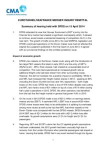 Eurotunnel/SeaFrance merger inquiry: Summary of hearing held with DFDS on 15 April 2014